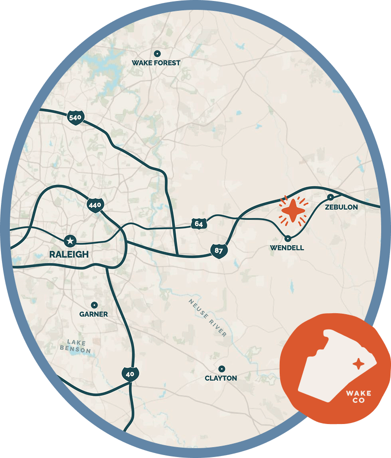 Ponder map location in Wendell, North Carolina